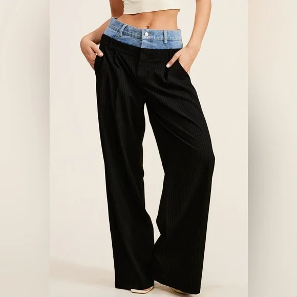 Denim Waistband Trousers in Black. New with Tags - Picture 3 of 7